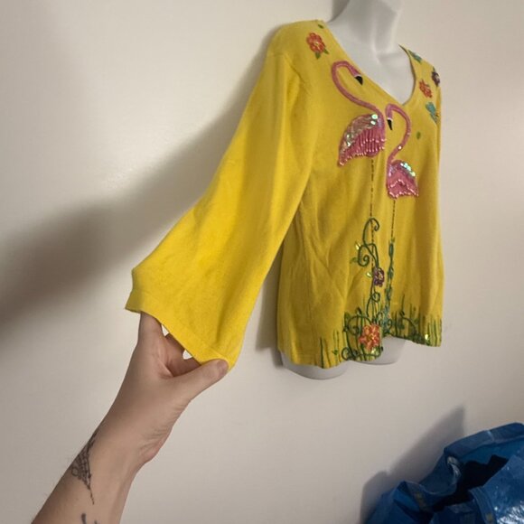 Vintage Jack B. Quick Flamingo Sweater | 90s Novelty Knit | Beaded | Size L - Picture 7 of 10